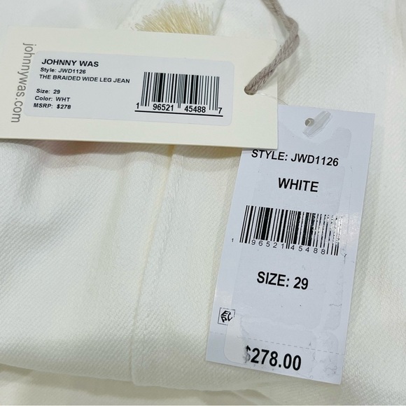 Johnny Was The Braided Wide Leg High Rise Stretch Jean White $278 NWT - Picture 5 of 11
